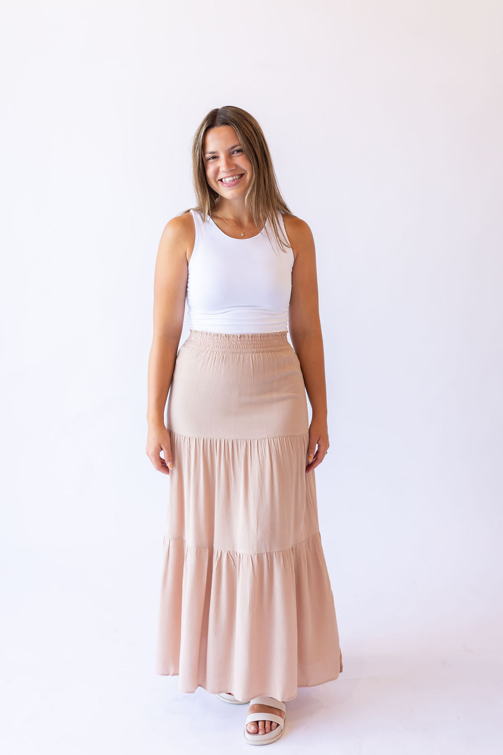Talissa Tiered Maxi Skirt -Tan