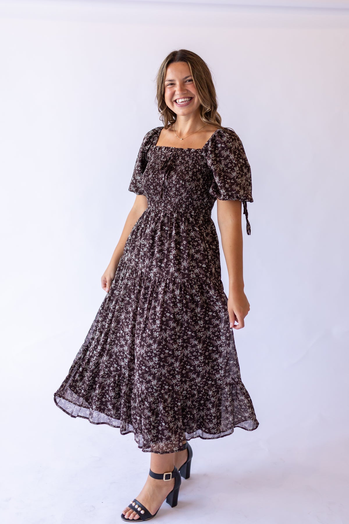 Carmen Midi Dress -Brown