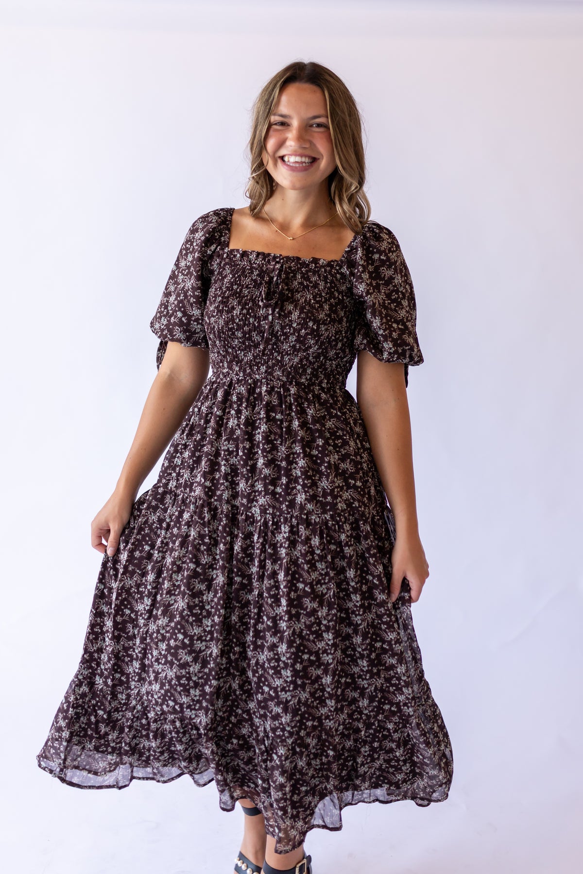 Carmen Midi Dress -Brown