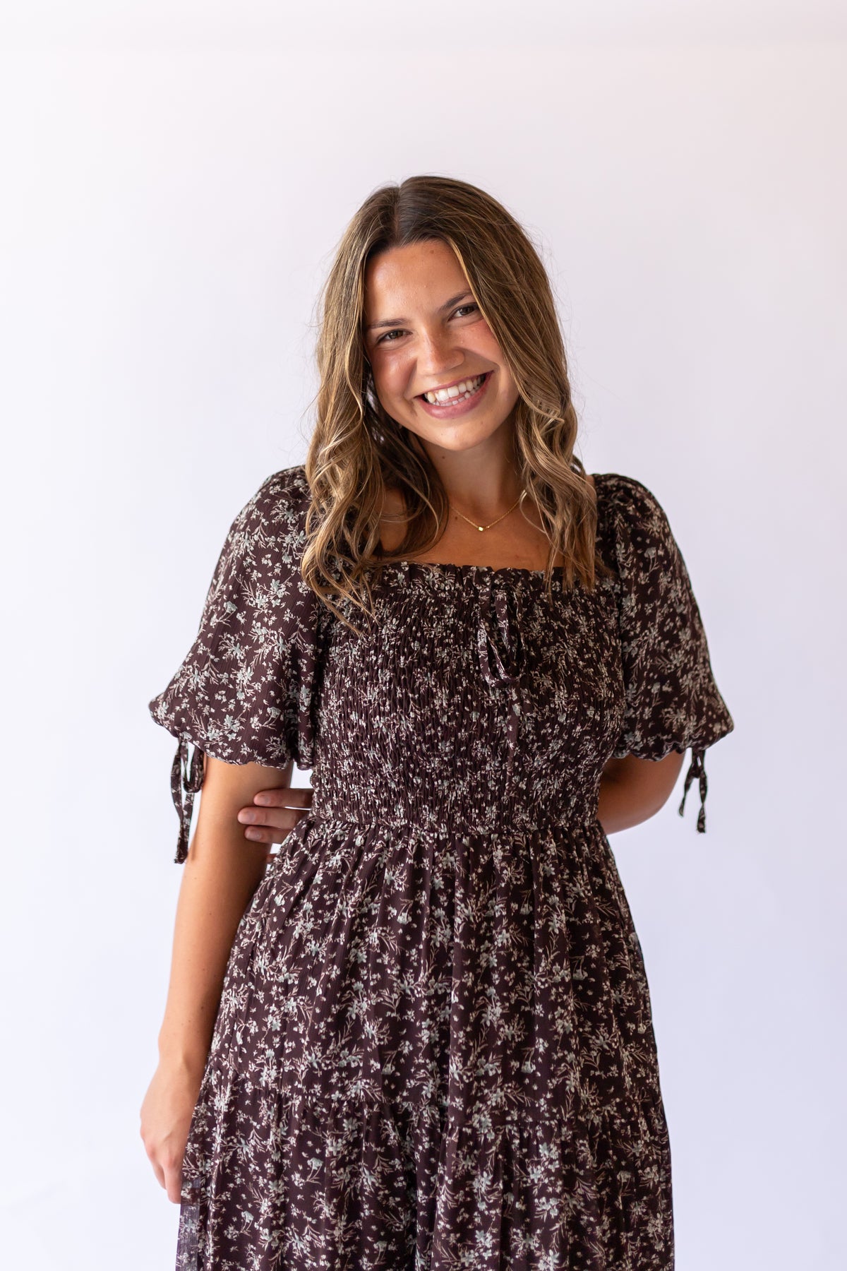 Carmen Midi Dress -Brown