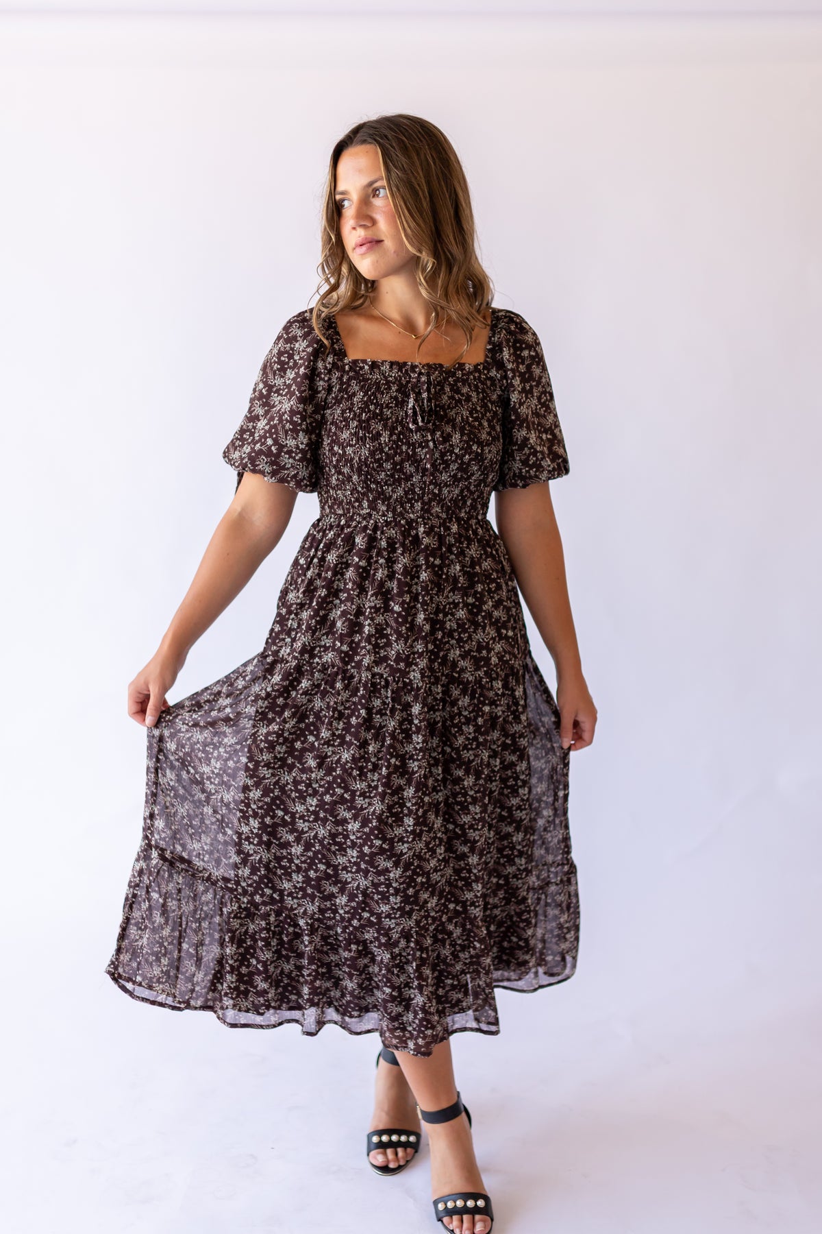 Carmen Midi Dress -Brown