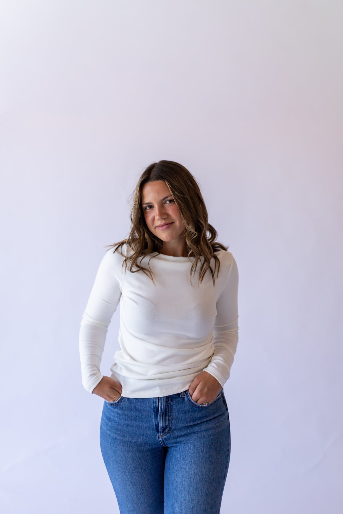 Boat Neck Long Sleeve -White
