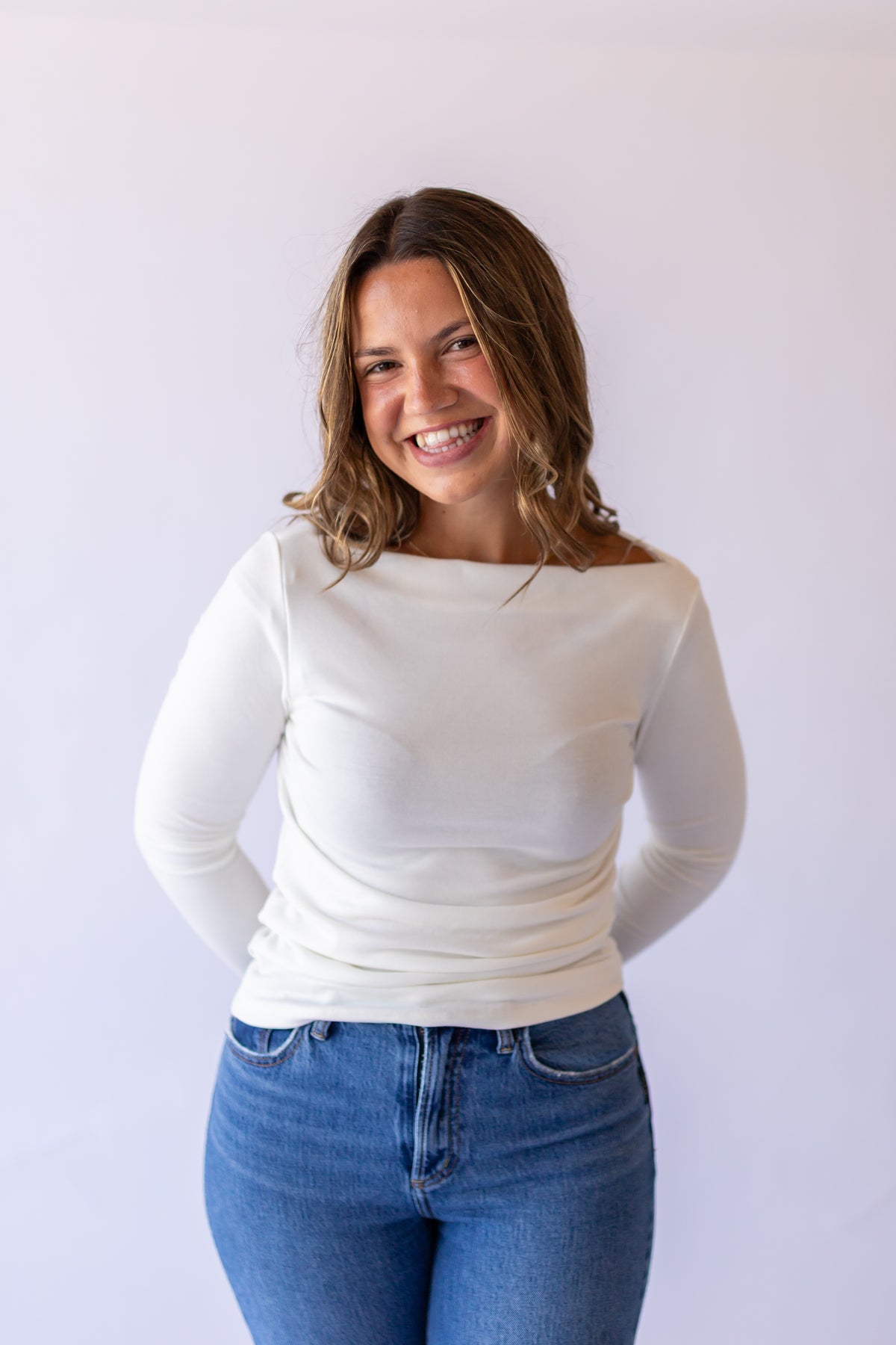 Boat Neck Long Sleeve -White