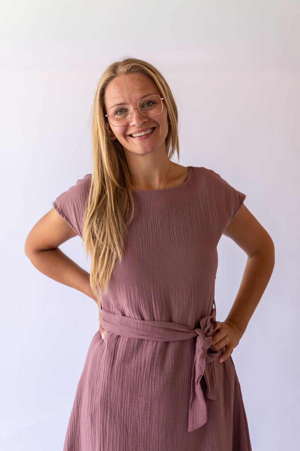Lily Gauze Belted Midi Dress -Mauve