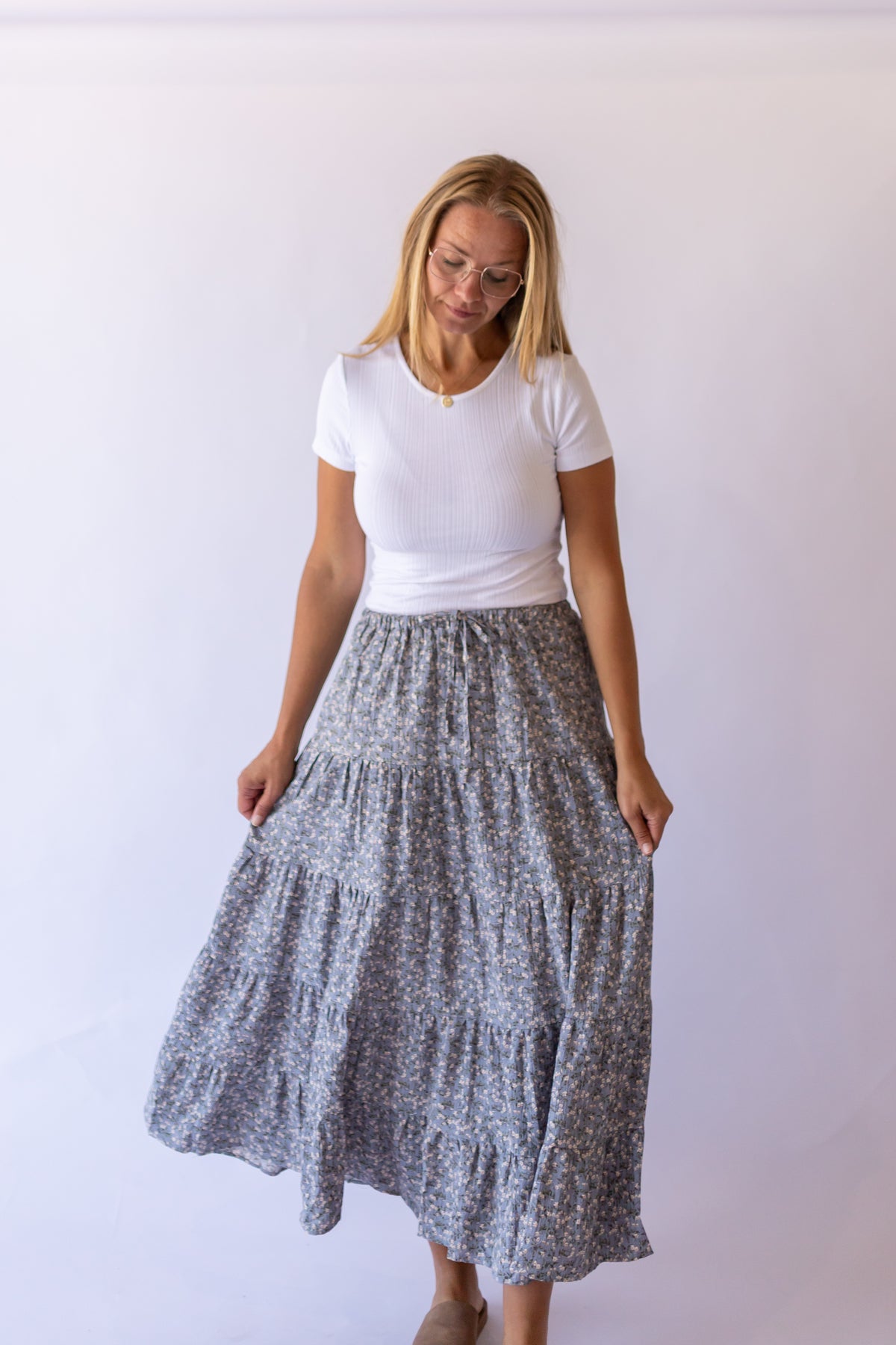 Mabel Boho Tiered Skirt-Blue