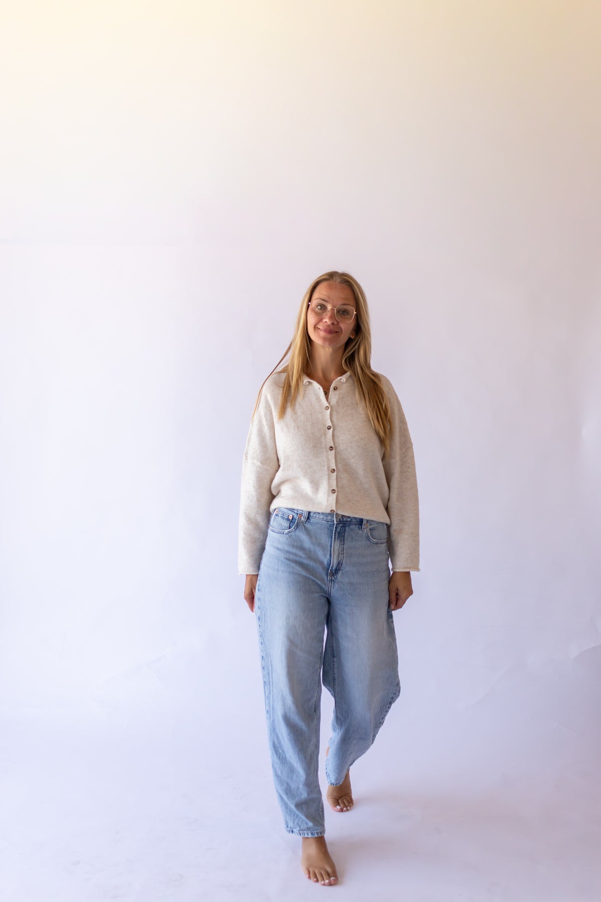 Raw Hem Button Down Cardigan -Oatmeal