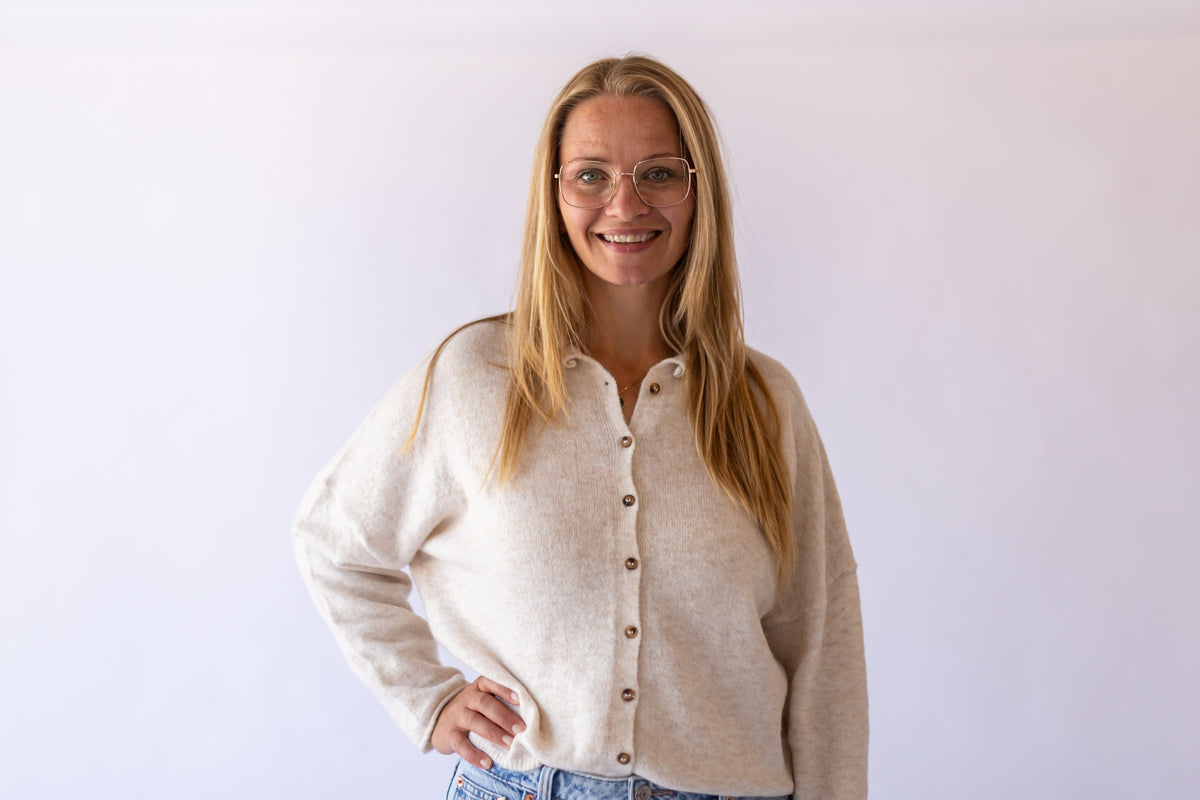 Raw Hem Button Down Cardigan -Oatmeal