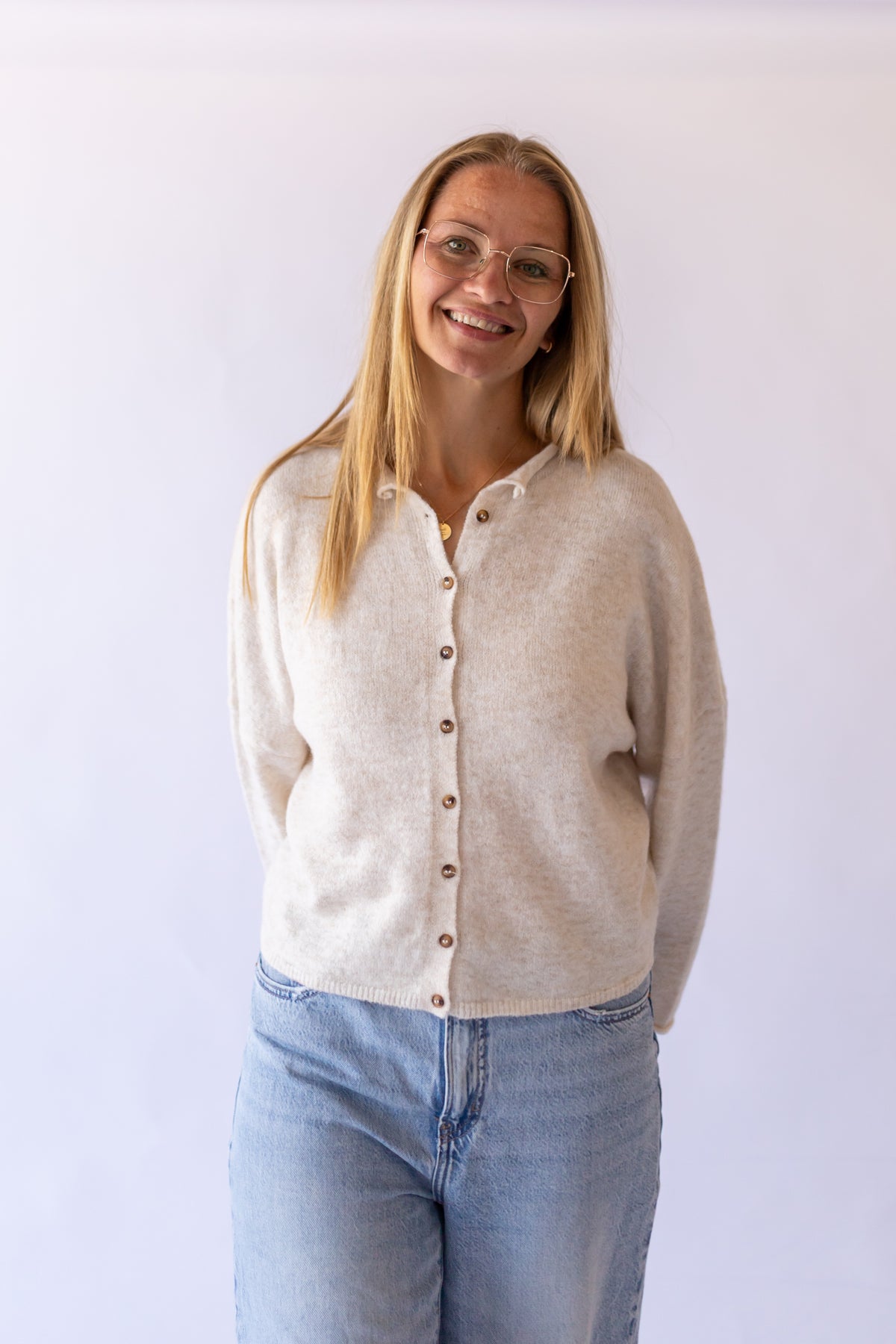 Raw Hem Button Down Cardigan -Oatmeal