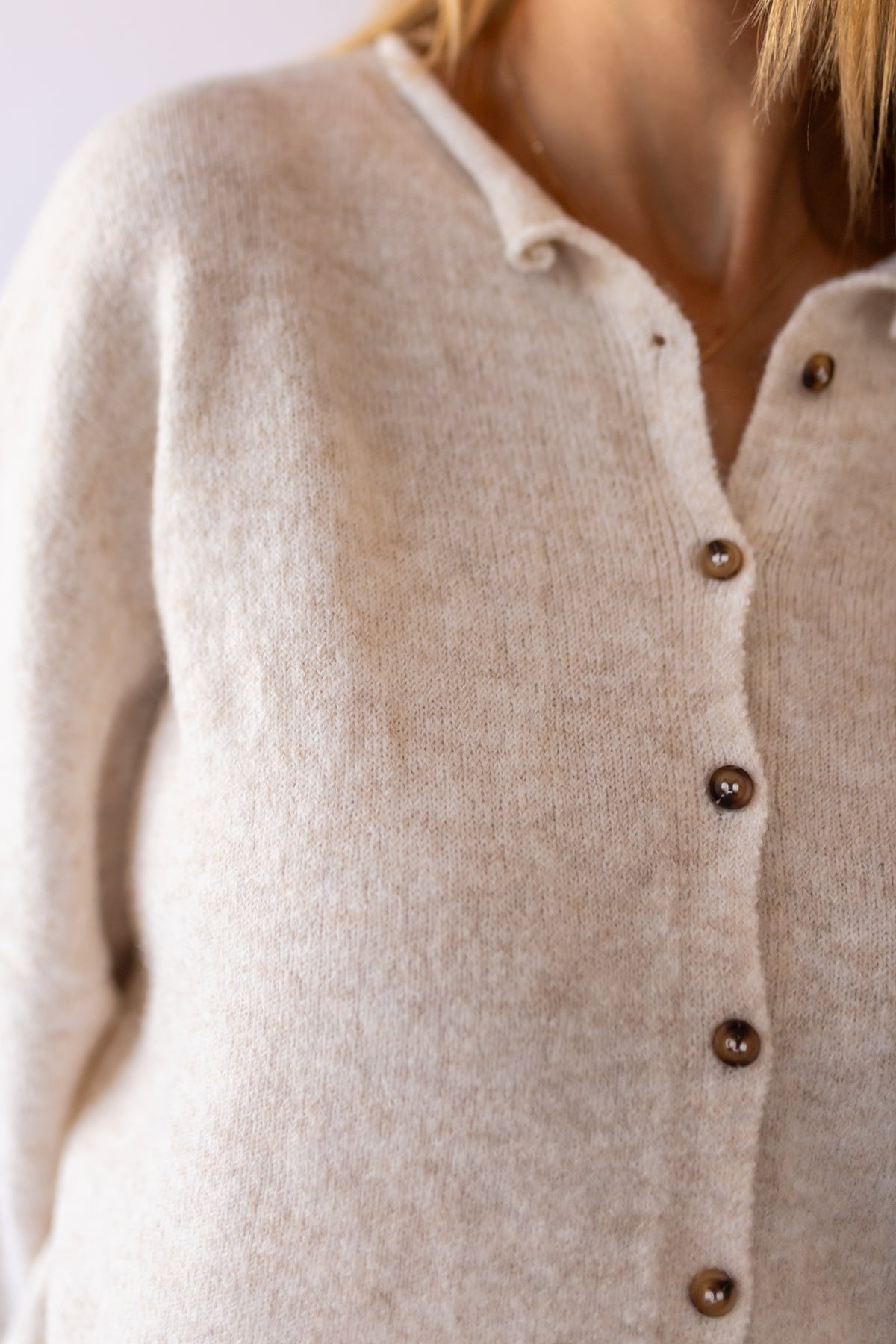 Raw Hem Button Down Cardigan -Oatmeal