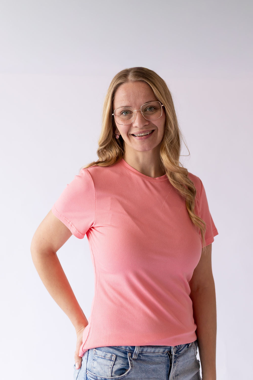 Short Sleeved Ribbed Tee -Wild Rose
