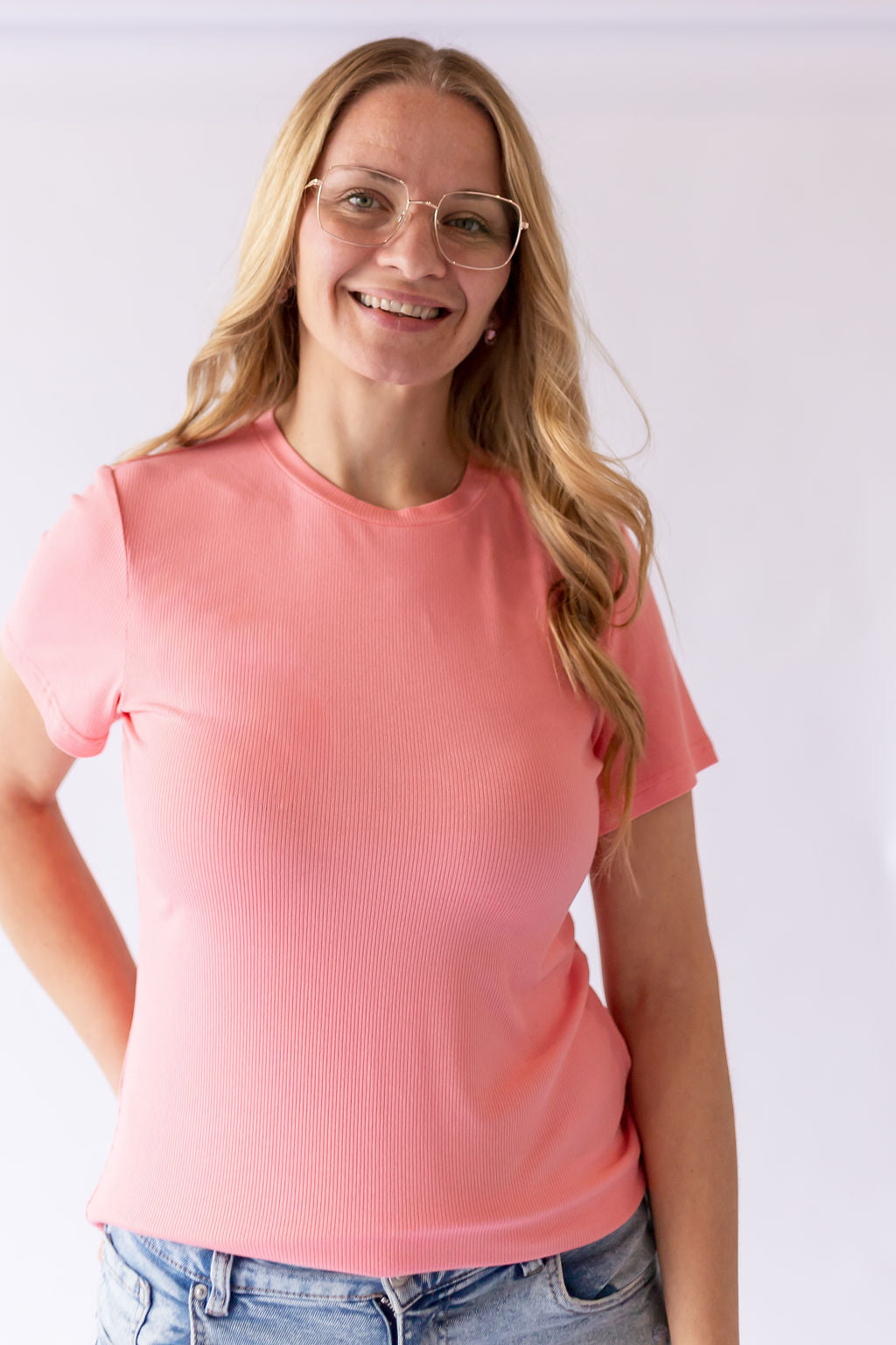 Short Sleeved Ribbed Tee -Wild Rose