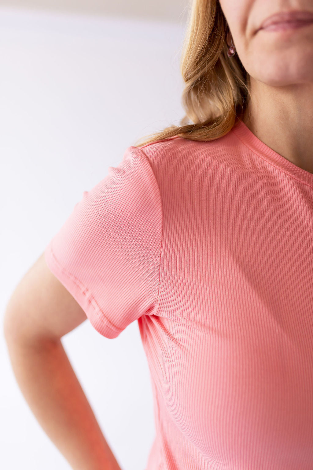 Short Sleeved Ribbed Tee -Wild Rose