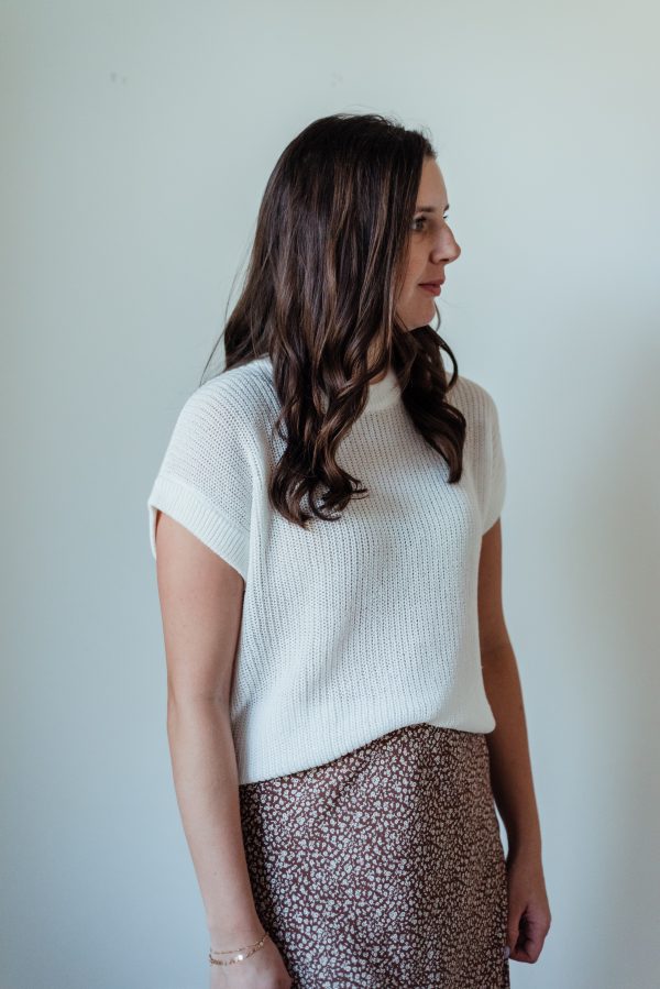 Sheer Knit Sweater Top -White - Image 3