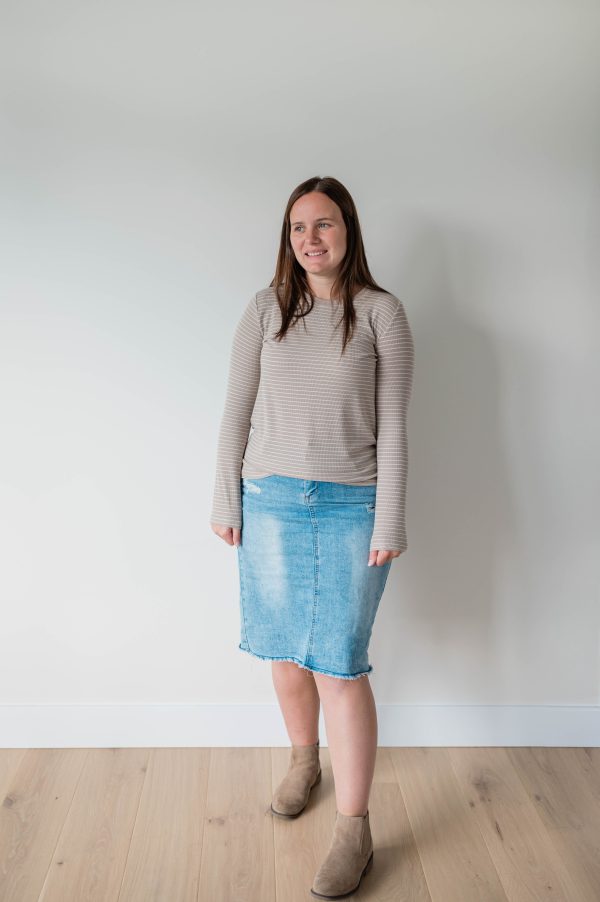 Striped Ribbed Long Sleeve -Taupe - Image 2