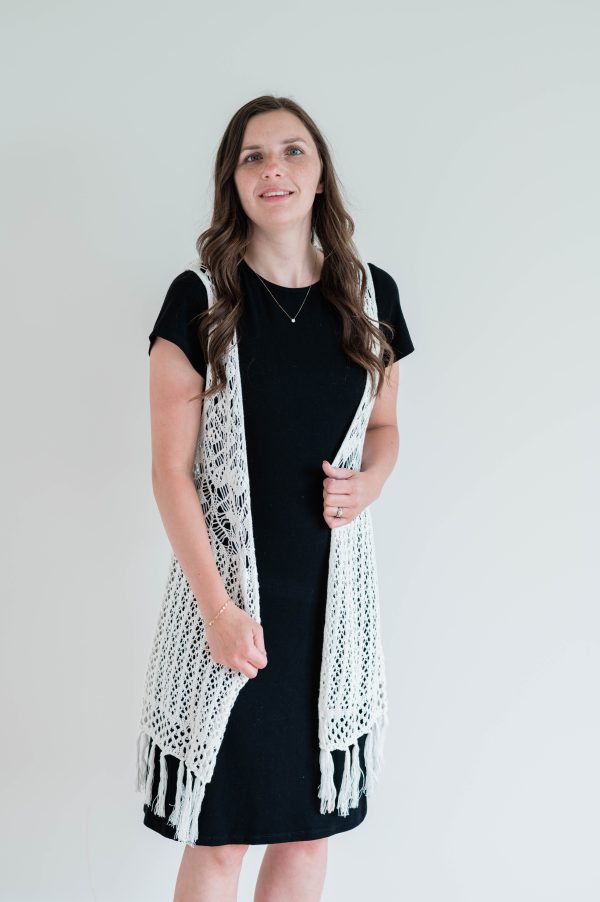 Cameron Crochet Knit Vest in Ivory - Image 2