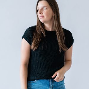 Sheer Knit Sweater Top -Black