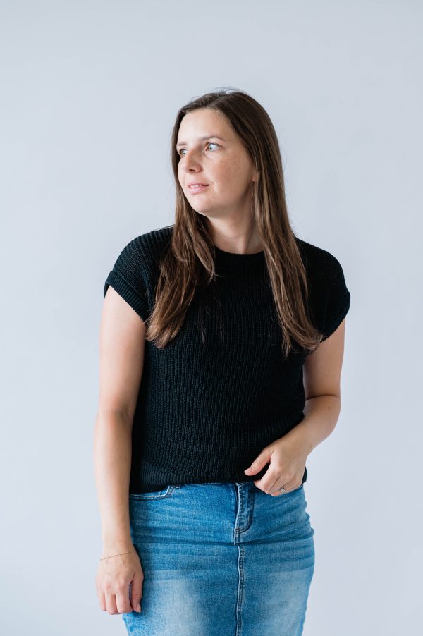 Sheer Knit Sweater Top -Black