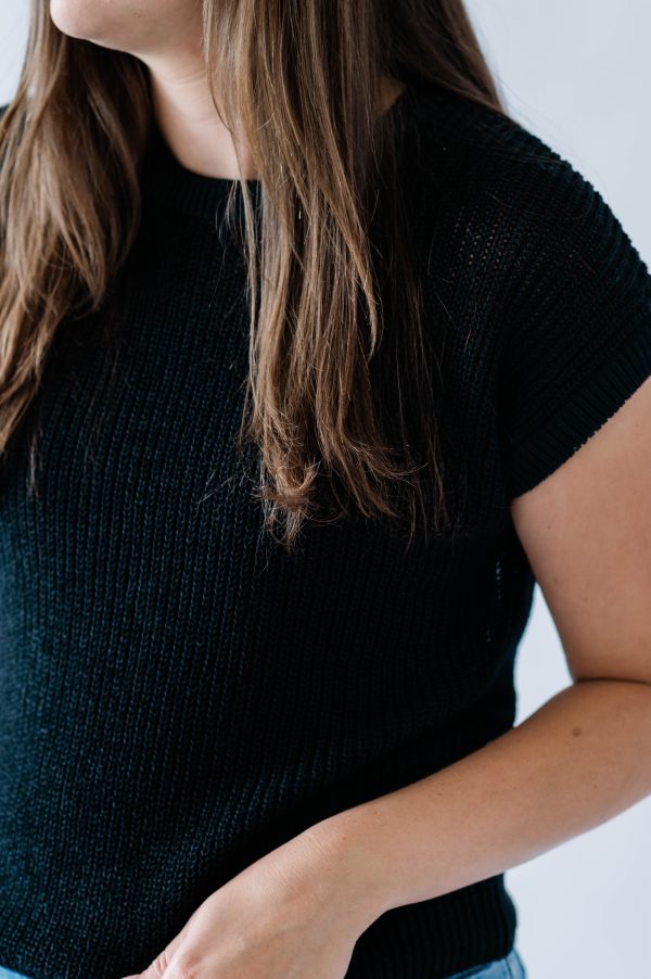 Sheer Knit Sweater Top -Black - Image 3