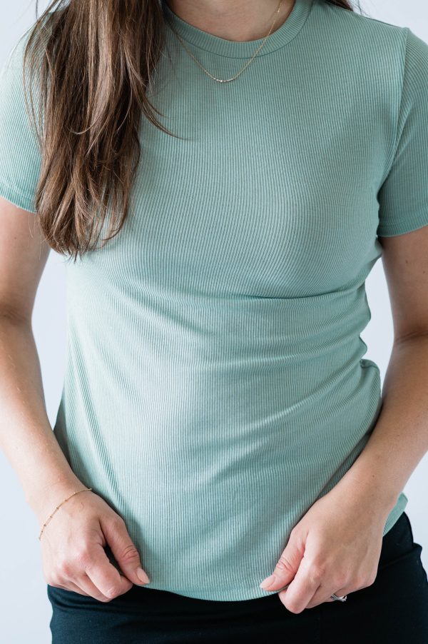 Short Sleeve Ribbed Tee -Harbour Green - Image 2