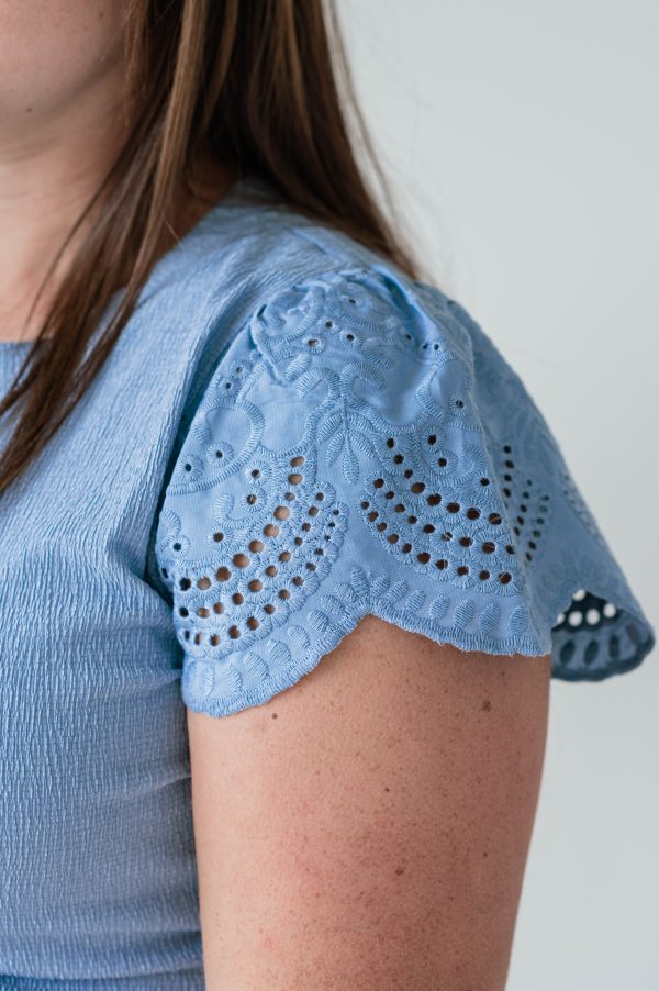 Dusty Blue Eyelet Knit Top - Image 2