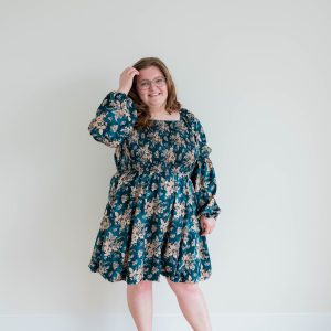 Floral Peasant Sleeve Dress -Plus