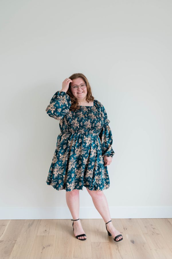 Floral Peasant Sleeve Dress -Plus