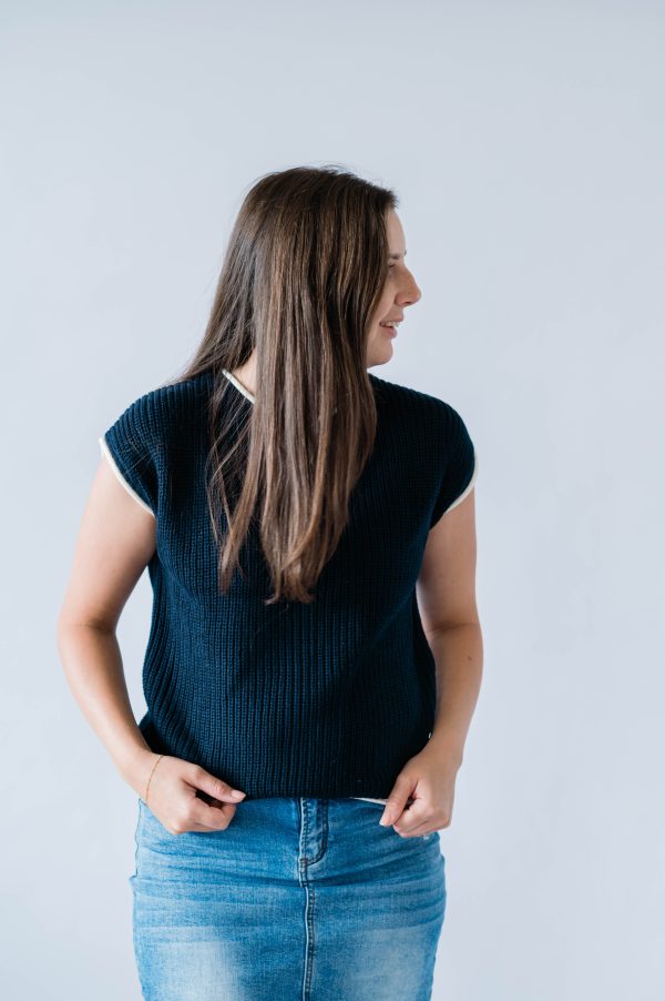 Brinley Button Sweater Top -Navy - Image 3