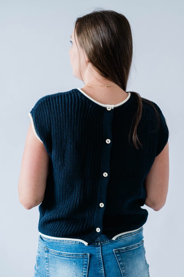Brinley Button Sweater Top -Navy - Image 2