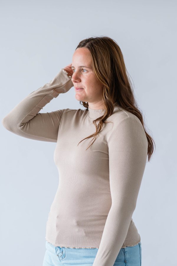 Knit Ribbed Long Sleeve Top -Taupe - Image 2