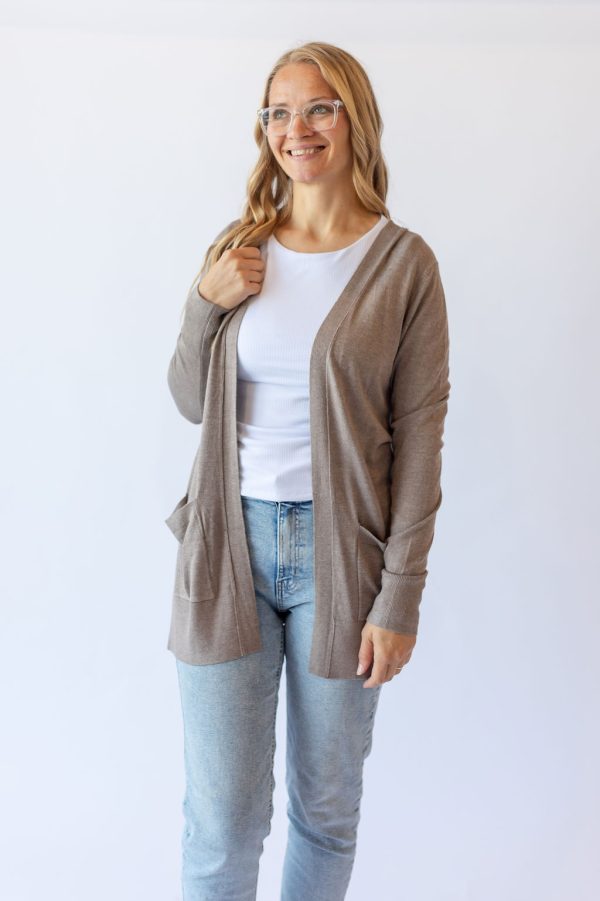 Carmen Long Open Cardigan -Cocoa - Image 3