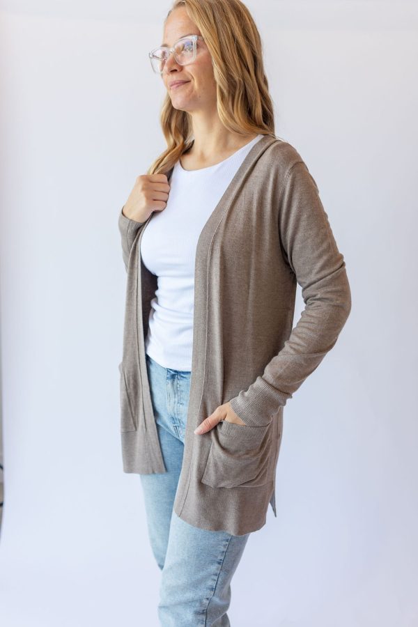 Carmen Long Open Cardigan -Cocoa - Image 2