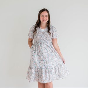 Smocked Bodice Surplice Midi Dress - Sage
