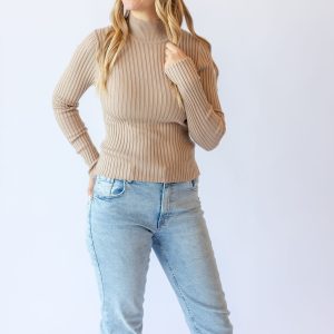 Ribbed Mock Neck Sweater Top