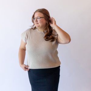 Ribbed Short Sleeve Sweater -Plus