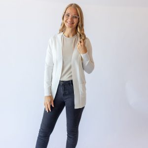 Long Sleeve Rib Detail Cardigan -White