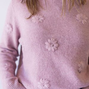 Floral Embroidered Sweater -Purple