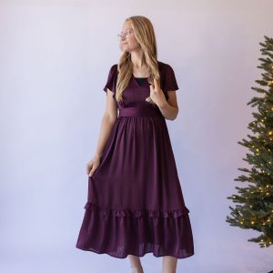 Jacqueline Flutter Midi Dress -Merlot