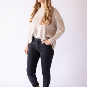Drop Shoulder Ribbed Long Sleeve -Taupe