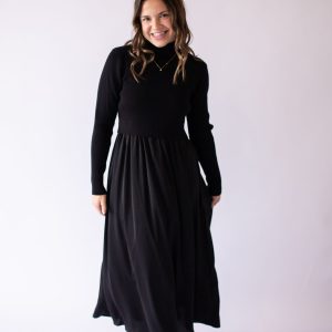 Kylie Sweater Satin Dress -Black