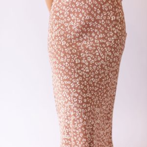 Jenna Floral Print Midi Skirt -Mocha