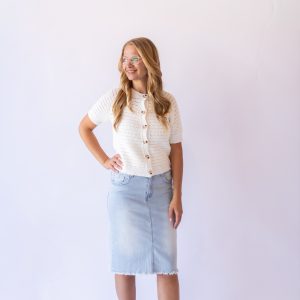 Short Sleeve Crochet Top -White