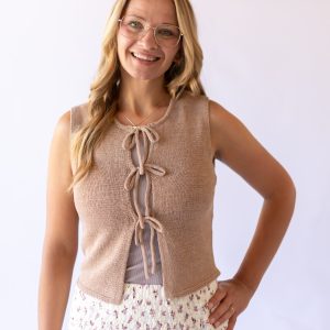 Bow Tie Knit Vest -Brown