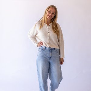 Raw Hem Button Down Cardigan -Oatmeal