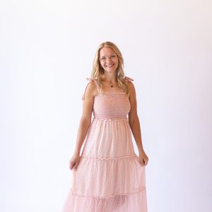 Serenity Gingham Sundress -Peach