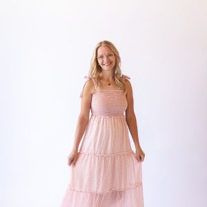 Serenity Gingham Sundress -Peach