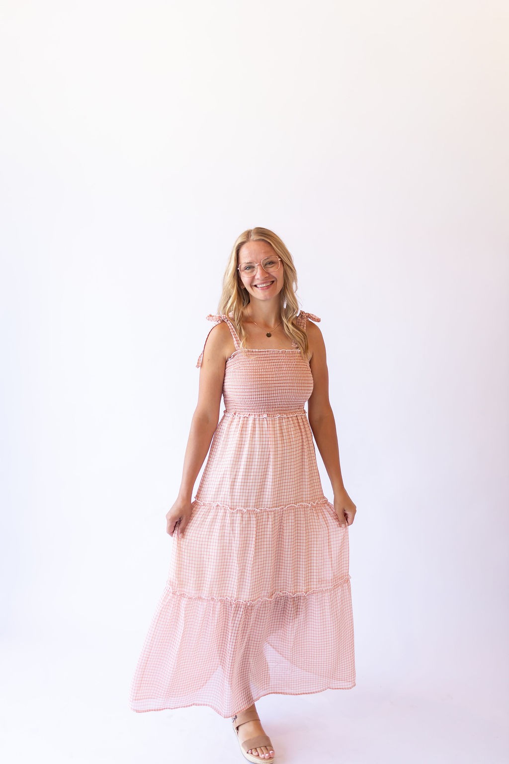 Serenity Gingham Sundress -Peach