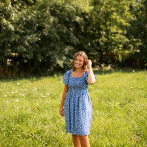 Kimberly Dress in Dusty Blue Bloomline