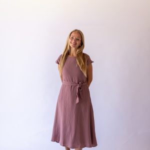 Lily Gauze Belted Midi Dress -Mauve