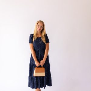 Penelope Smocked Midi Dress -Navy