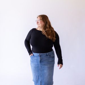 Boat Neck Long Sleeve Black Top - Plus